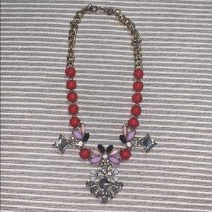 J Crew Gold Necklace with Purple/Red/Black Details